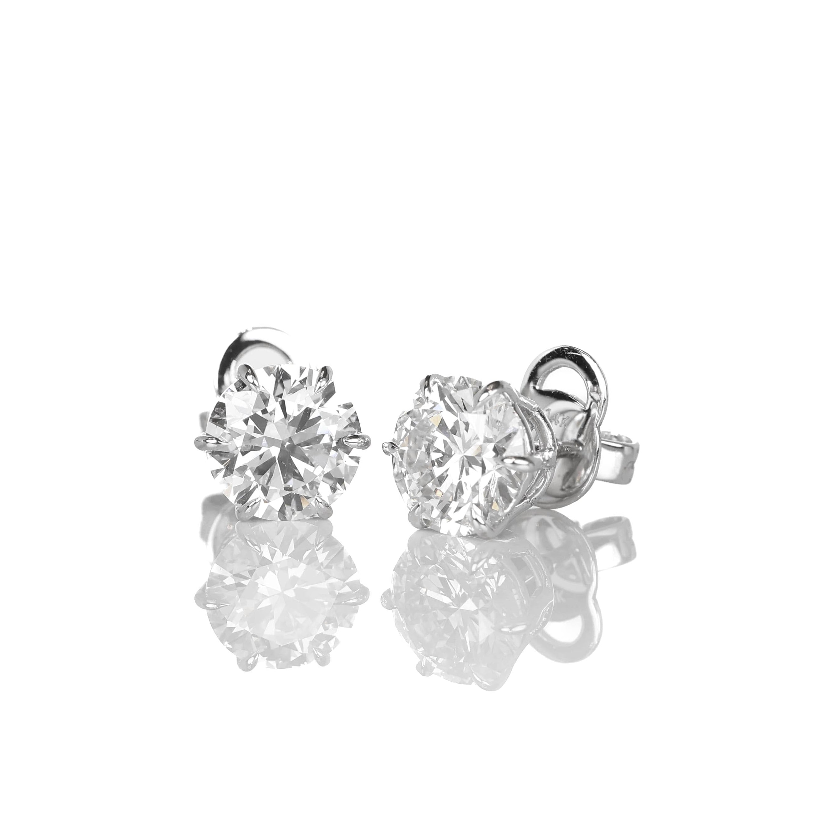 Stud Earrings 2-carat 6-Prongs